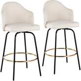 Ahoy 26" Counter Stool in Cream Fabric, Gold & Black Metal (Set of 2)